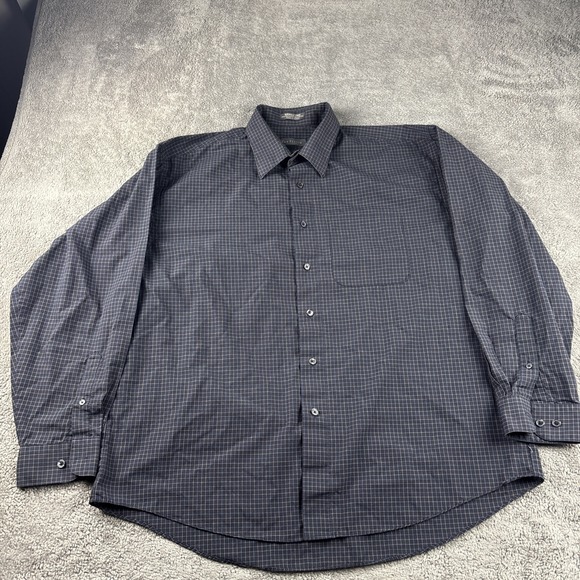 Van Heusen Dress Shirt Mens Large 16-16.5 Black CheckLong Sleeve Wrinkle Free - Picture 1 of 10